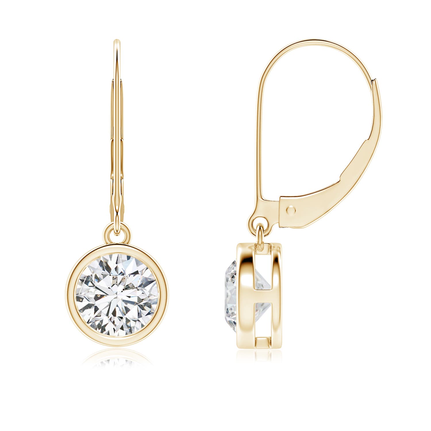 5.9mm HSI2 Bezel-Set Round Diamond Leverback Drop Earrings in 18K Yellow Gold