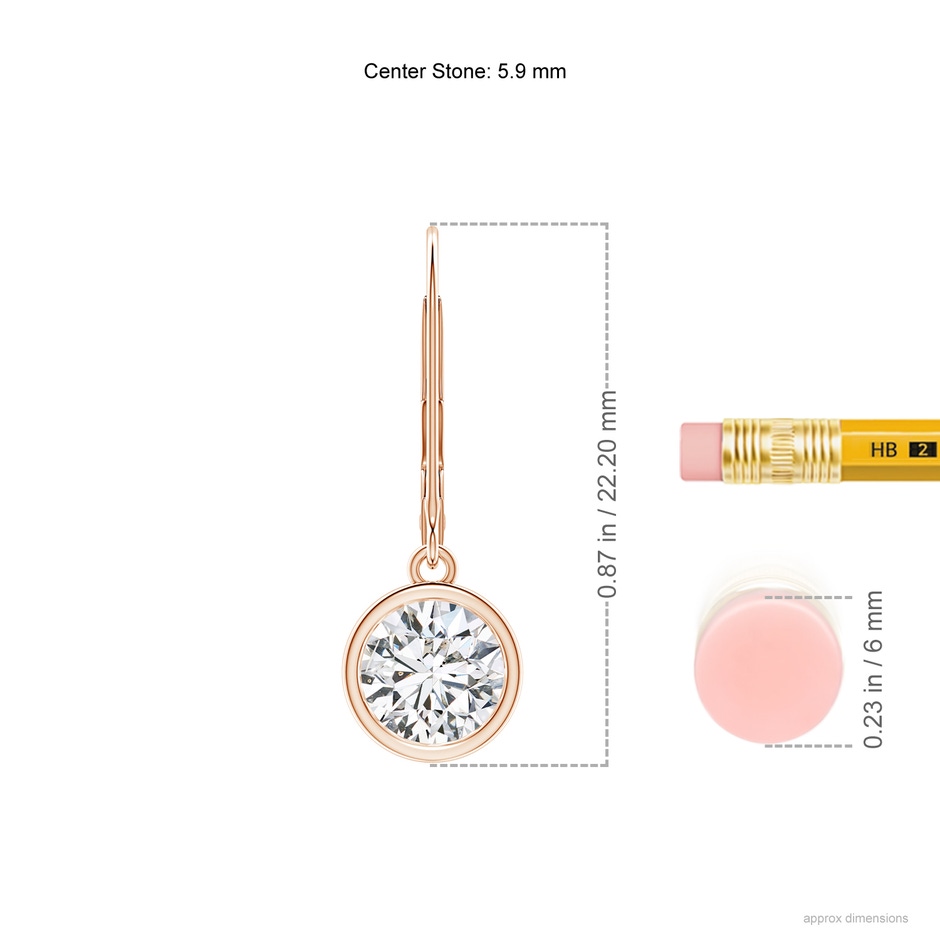 5.9mm HSI2 Bezel-Set Round Diamond Leverback Drop Earrings in Rose Gold ruler