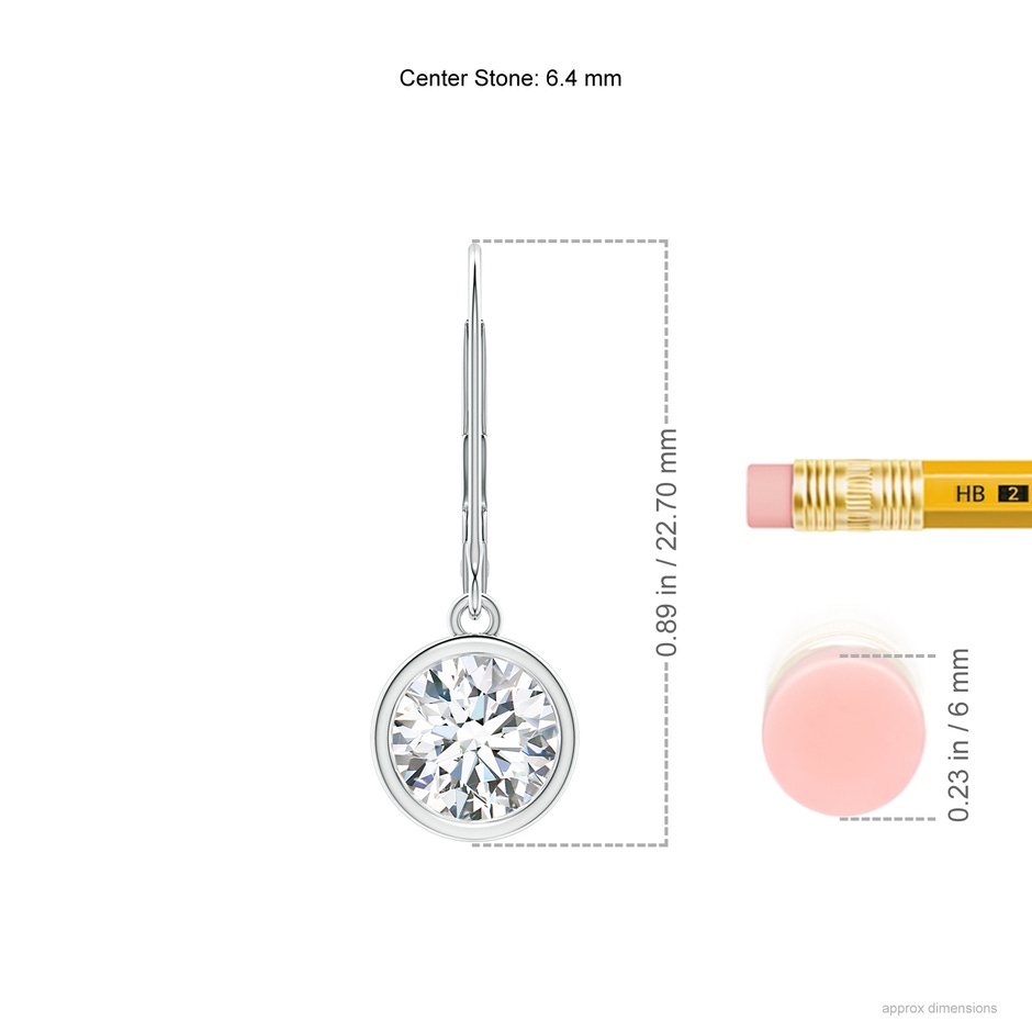 6.4mm GVS2 Bezel-Set Round Diamond Leverback Drop Earrings in White Gold ruler