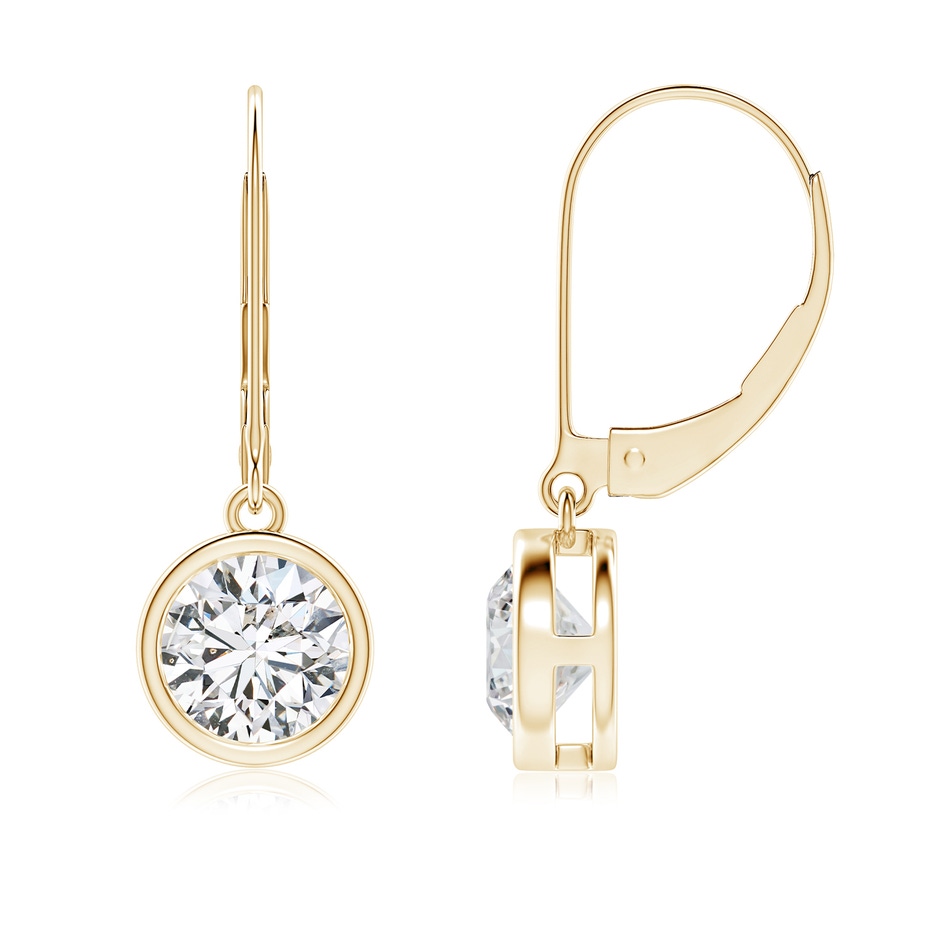 6.4mm HSI2 Bezel-Set Round Diamond Leverback Drop Earrings in Yellow Gold 