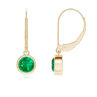 5mm AAA Bezel-Set Round Emerald Leverback Drop Earrings in Yellow Gold