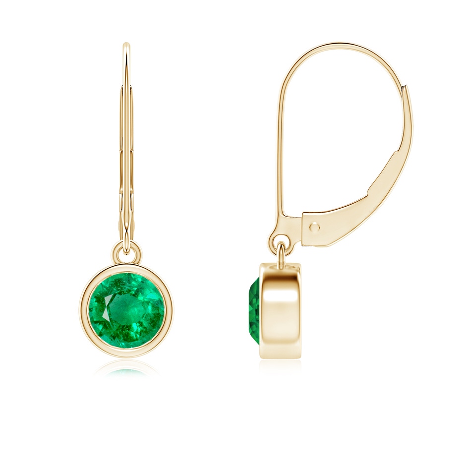 5mm AAA Bezel-Set Round Emerald Leverback Drop Earrings in Yellow Gold 