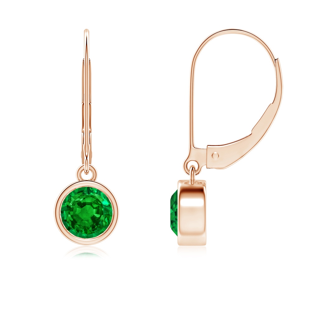 5mm AAAA Bezel-Set Round Emerald Leverback Drop Earrings in Rose Gold 