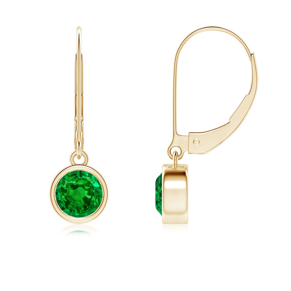 5mm AAAA Bezel-Set Round Emerald Leverback Drop Earrings in Yellow Gold