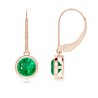 6mm AAA Bezel-Set Round Emerald Leverback Drop Earrings in Rose Gold