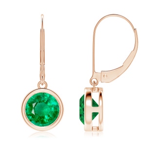 7mm AAA Bezel-Set Round Emerald Leverback Drop Earrings in 18K Rose Gold