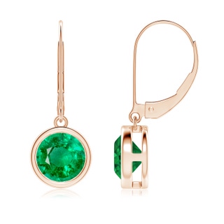 7mm AAA Bezel-Set Round Emerald Leverback Drop Earrings in Rose Gold