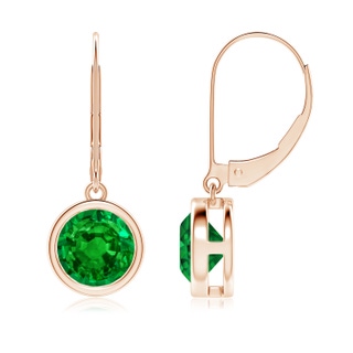 7mm AAAA Bezel-Set Round Emerald Leverback Drop Earrings in Rose Gold