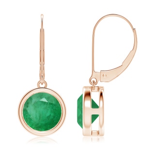 8mm A Bezel-Set Round Emerald Leverback Drop Earrings in 18K Rose Gold