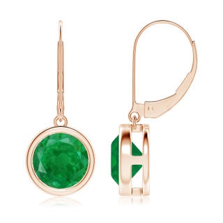 8mm AA Bezel-Set Round Emerald Leverback Drop Earrings in 18K Rose Gold