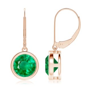 8mm AAA Bezel-Set Round Emerald Leverback Drop Earrings in Rose Gold