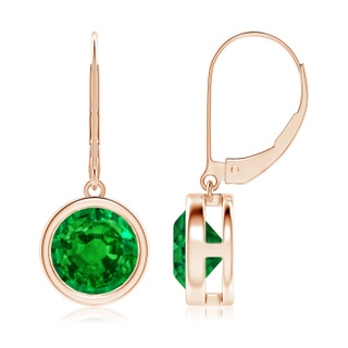 8mm AAAA Bezel-Set Round Emerald Leverback Drop Earrings in Rose Gold