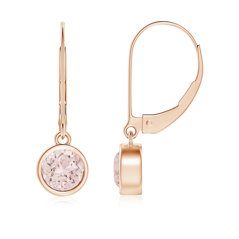 5mm A Bezel-Set Round Morganite Leverback Drop Earrings in Rose Gold 