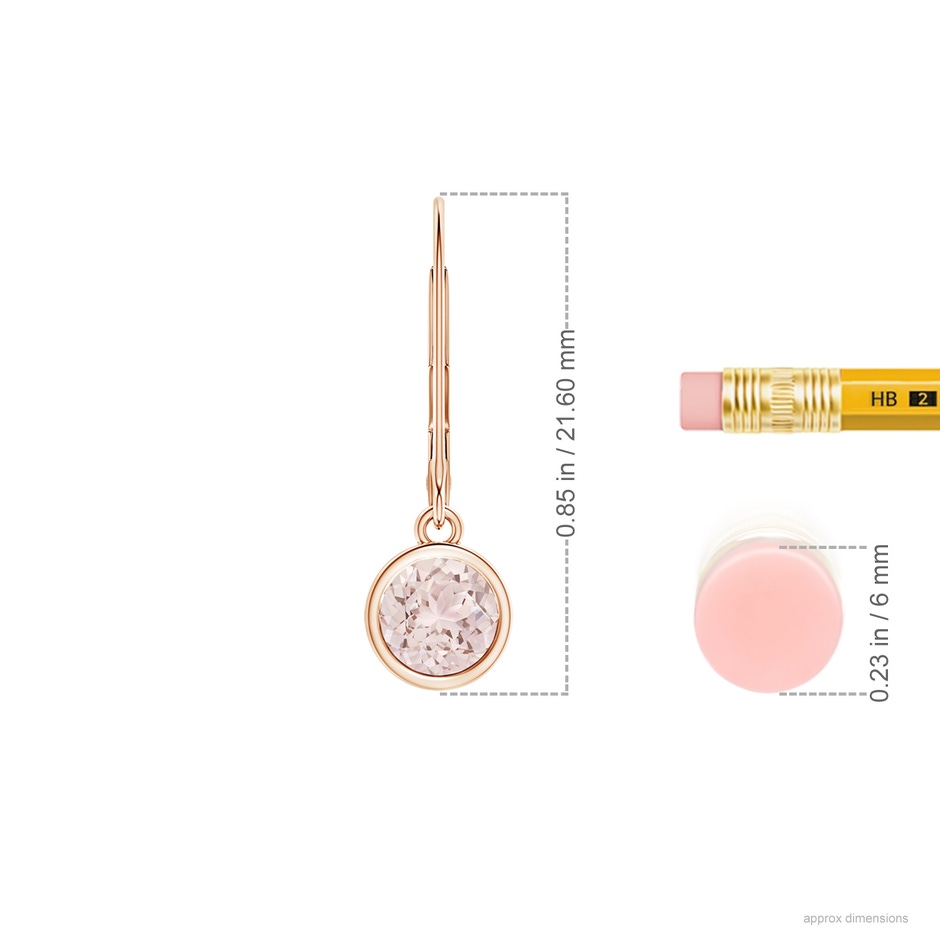 5mm A Bezel-Set Round Morganite Leverback Drop Earrings in Rose Gold ruler