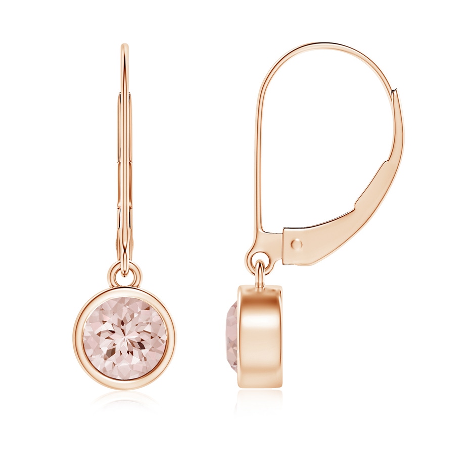 5mm AA Bezel-Set Round Morganite Leverback Drop Earrings in Rose Gold 