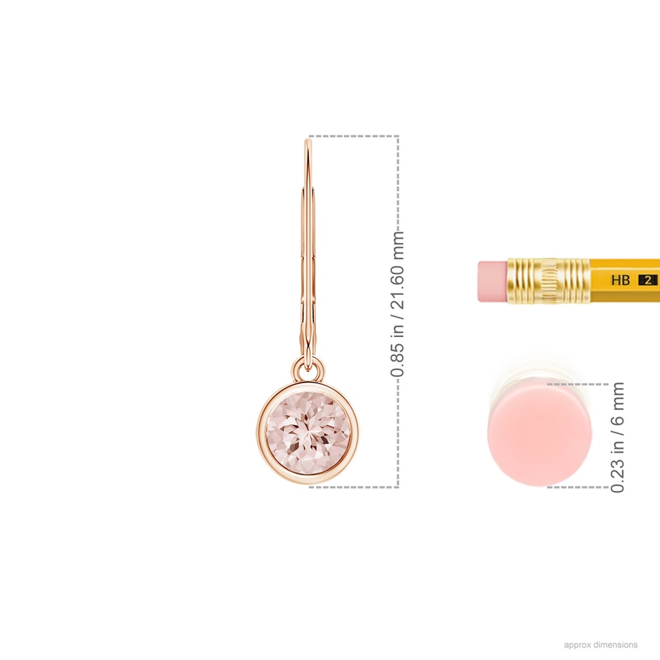 5mm AA Bezel-Set Round Morganite Leverback Drop Earrings in Rose Gold ruler
