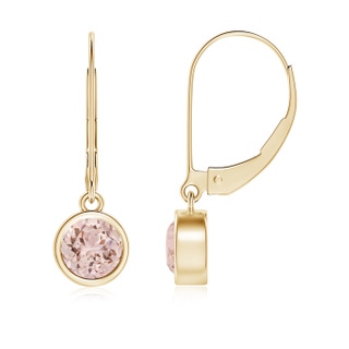 5mm AAA Bezel-Set Round Morganite Leverback Drop Earrings in Yellow Gold