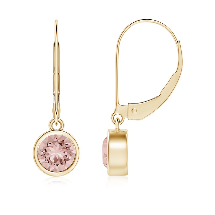 5mm AAAA Bezel-Set Round Morganite Leverback Drop Earrings in 10K Yellow Gold