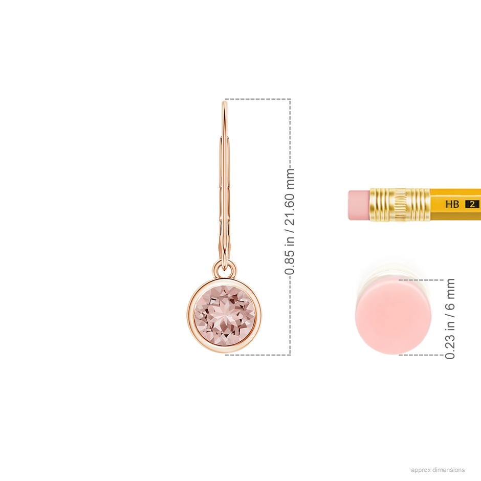 5mm AAAA Bezel-Set Round Morganite Leverback Drop Earrings in 9K Rose Gold ruler