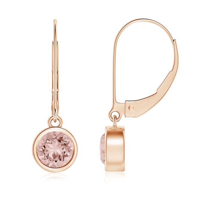 5mm AAAA Bezel-Set Round Morganite Leverback Drop Earrings in Rose Gold 