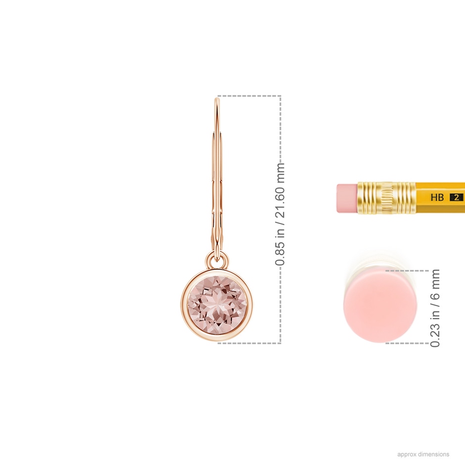 5mm AAAA Bezel-Set Round Morganite Leverback Drop Earrings in Rose Gold ruler