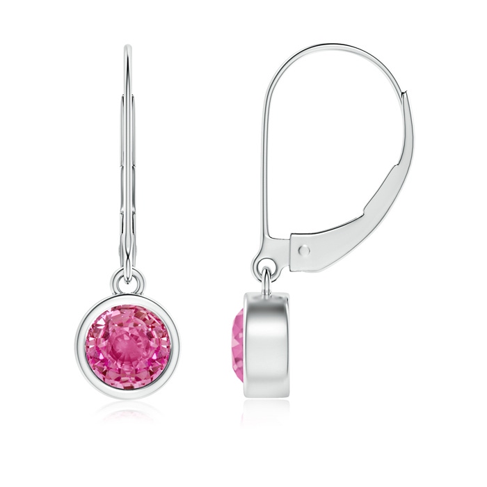 5mm AAA Bezel-Set Round Pink Sapphire Leverback Drop Earrings in White Gold