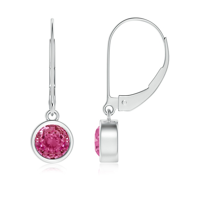 5mm AAAA Bezel-Set Round Pink Sapphire Leverback Drop Earrings in P950 Platinum