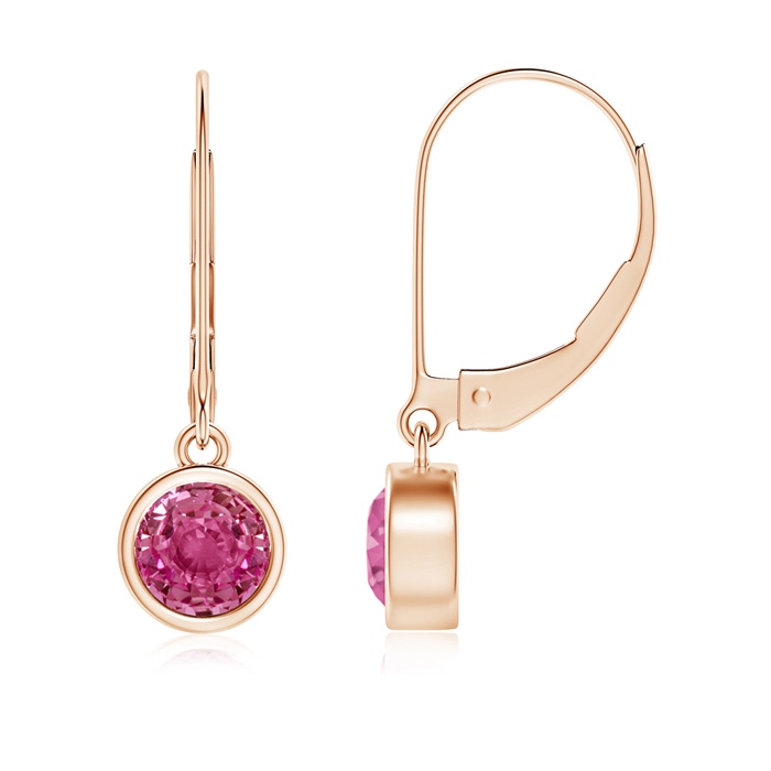 5mm AAAA Bezel-Set Round Pink Sapphire Leverback Drop Earrings in Rose Gold
