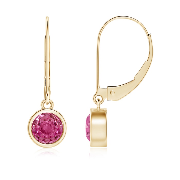 5mm AAAA Bezel-Set Round Pink Sapphire Leverback Drop Earrings in Yellow Gold