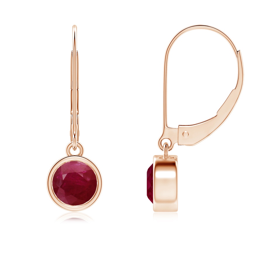 5mm A Bezel-Set Round Ruby Leverback Drop Earrings in 9K Rose Gold 