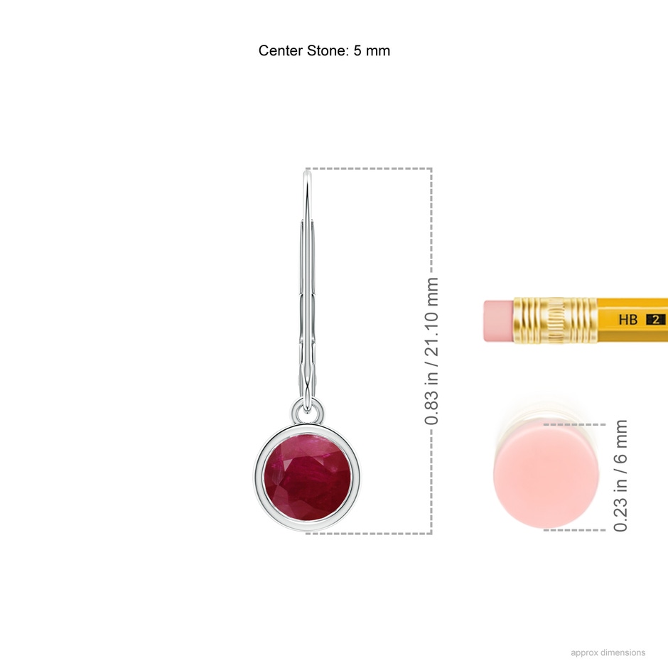 5mm A Bezel-Set Round Ruby Leverback Drop Earrings in P950 Platinum ruler