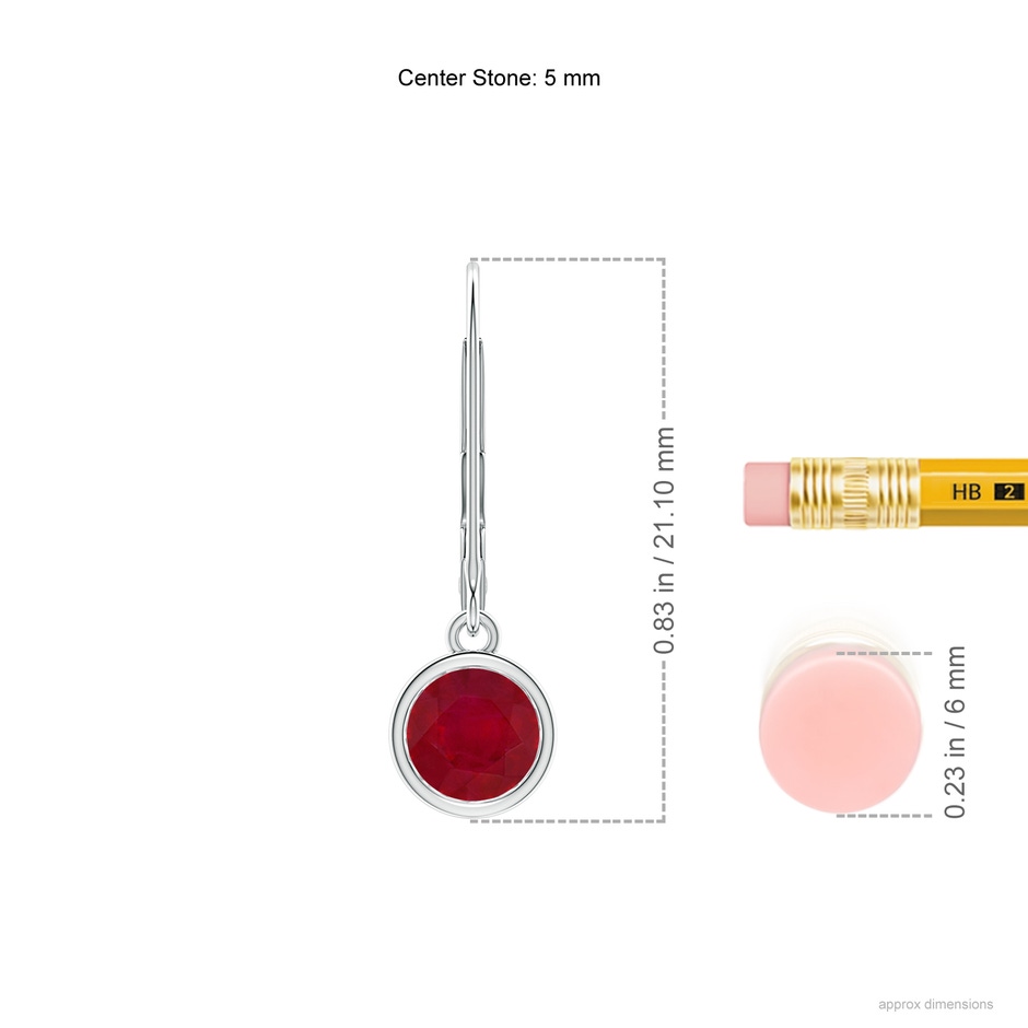 5mm AA Bezel-Set Round Ruby Leverback Drop Earrings in P950 Platinum ruler