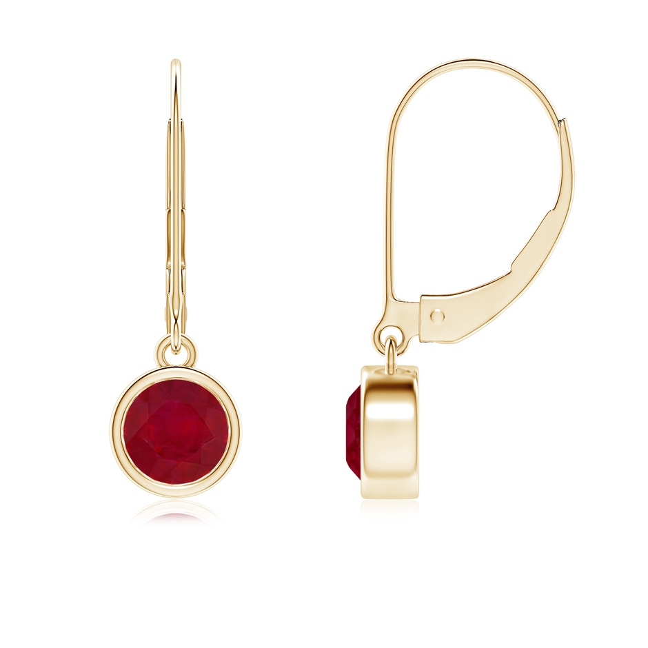 5mm AA Bezel-Set Round Ruby Leverback Drop Earrings in Yellow Gold 