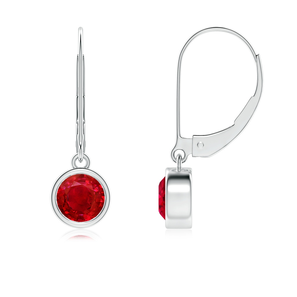 5mm AAA Bezel-Set Round Ruby Leverback Drop Earrings in White Gold