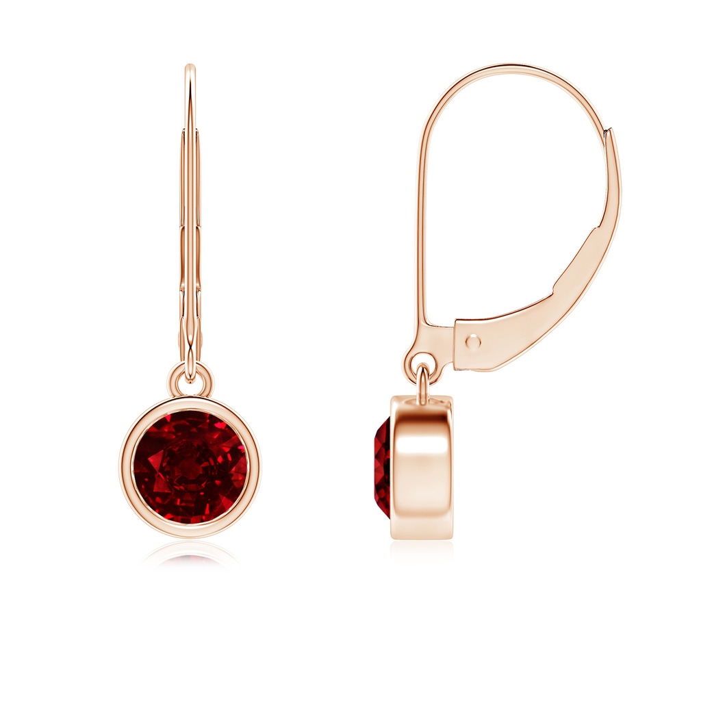 5mm AAAA Bezel-Set Round Ruby Leverback Drop Earrings in Rose Gold