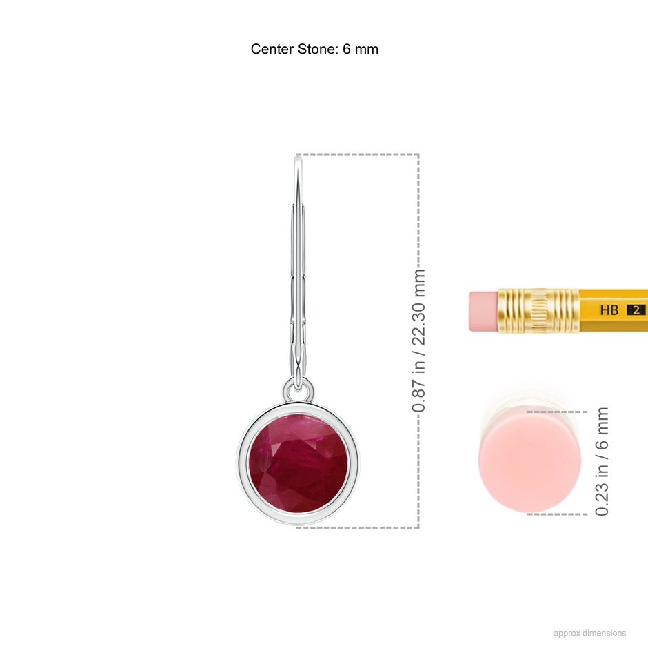6mm A Bezel-Set Round Ruby Leverback Drop Earrings in P950 Platinum ruler