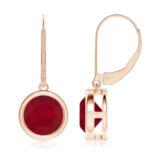 8mm AA Bezel-Set Round Ruby Leverback Drop Earrings in Rose Gold
