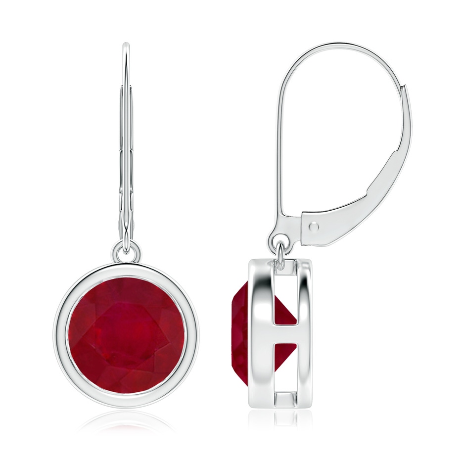 8mm AA Bezel-Set Round Ruby Leverback Drop Earrings in White Gold 