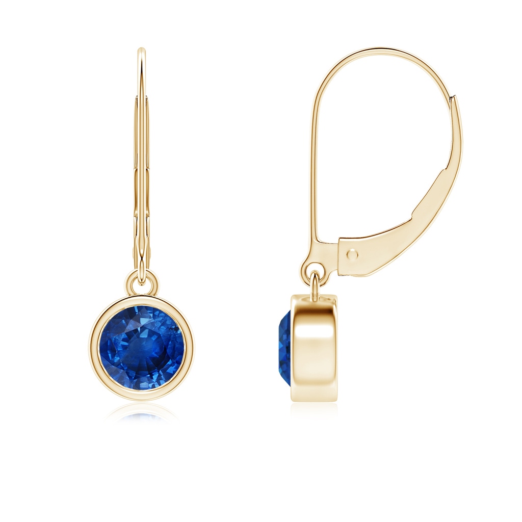 5mm AAA Bezel-Set Round Blue Sapphire Leverback Drop Earrings in Yellow Gold