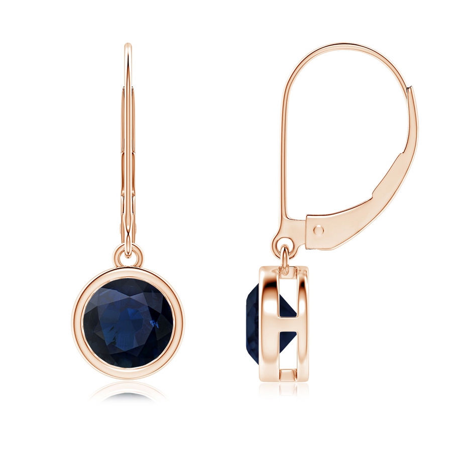 6mm A Bezel-Set Round Blue Sapphire Leverback Drop Earrings in Rose Gold 