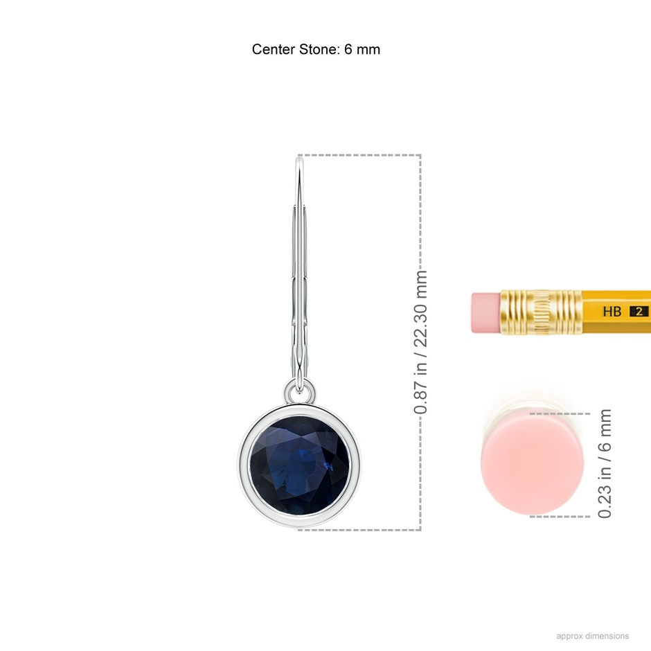 6mm A Bezel-Set Round Blue Sapphire Leverback Drop Earrings in White Gold ruler