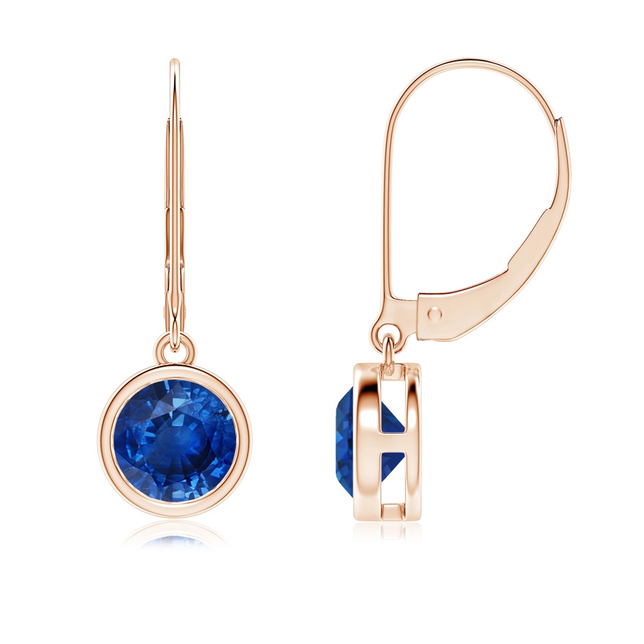 6mm AAA Bezel-Set Round Blue Sapphire Leverback Drop Earrings in Rose Gold 