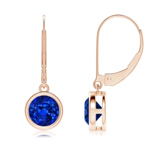 6mm AAAA Bezel-Set Round Blue Sapphire Leverback Drop Earrings in 9K Rose Gold