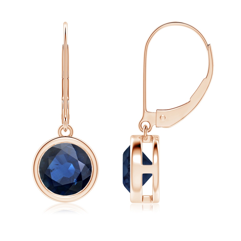 7mm AA Bezel-Set Round Blue Sapphire Leverback Drop Earrings in Rose Gold 