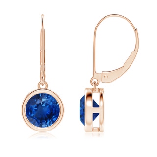 7mm AAA Bezel-Set Round Blue Sapphire Leverback Drop Earrings in 9K Rose Gold