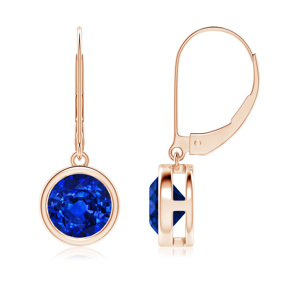 7mm AAAA Bezel-Set Round Blue Sapphire Leverback Drop Earrings in Rose Gold 