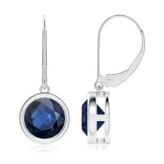 8mm AA Bezel-Set Round Blue Sapphire Leverback Drop Earrings in P950 Platinum