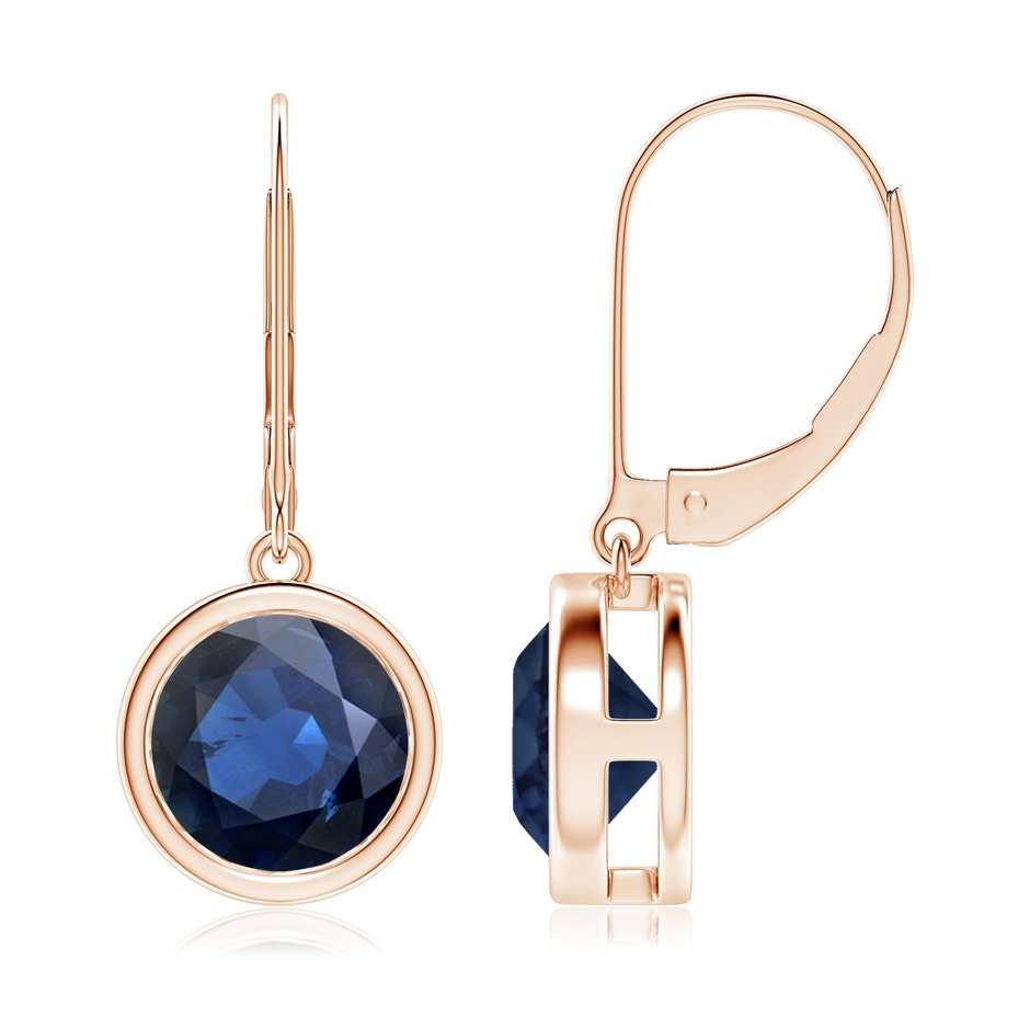 8mm AA Bezel-Set Round Blue Sapphire Leverback Drop Earrings in Rose Gold 