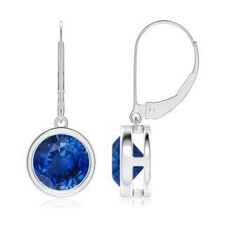 8mm AAA Bezel-Set Round Blue Sapphire Leverback Drop Earrings in P950 Platinum