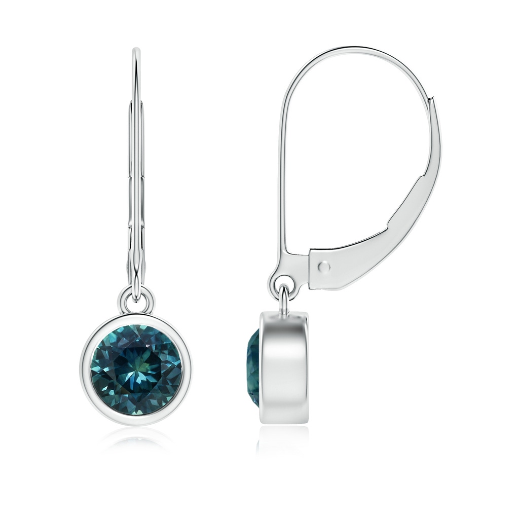 5mm AAA Bezel-Set Round Teal Montana Sapphire Leverback Drop Earrings in P950 Platinum